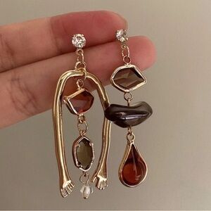 Gold Crystal Asymmetrical Earrings